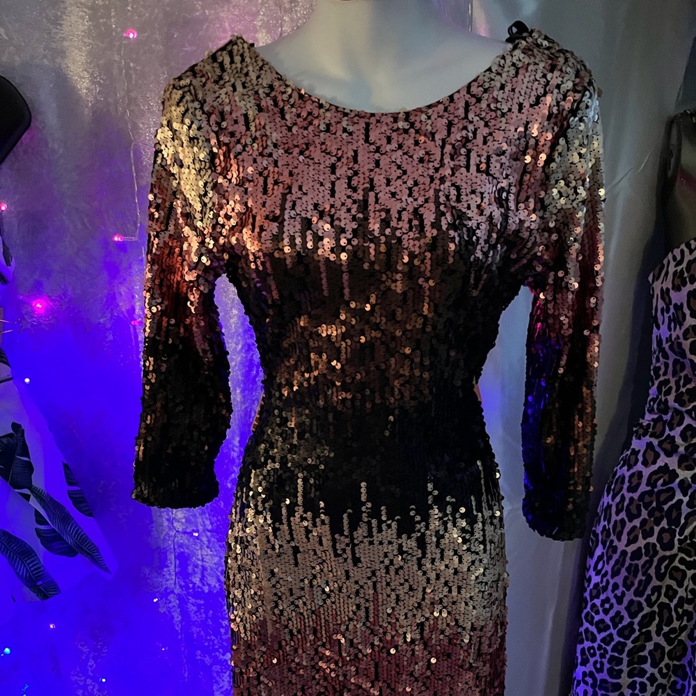 Cocktail Dress with sequins rose gold and black